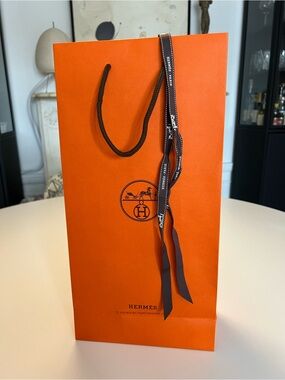 Empty Hermes La Maison Orange Gift Bag with Brown Ribbon